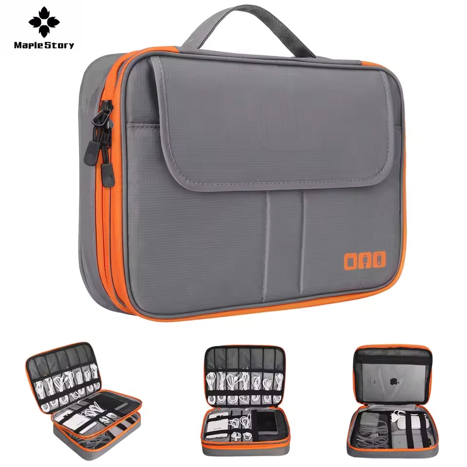 Cable Management Bag - حقيبة تخزين رقمية مزدوجة الطبقات للسفر،